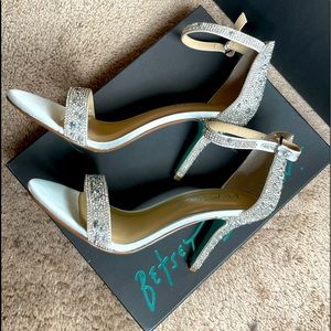 Brand New Never Worn-Betsy Johnson Crystal studded, open toe heels.